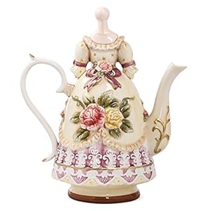 Large Ceramic Teapot and Coffee Pot with Lid, 3D Embossed Victoria Pink Rose Flowers Decorative Teapot Large Ceramic Teapot and Coffee Pot with Lid 3D Embossed Victoria Pink Rose Flowers Decorative Teapot