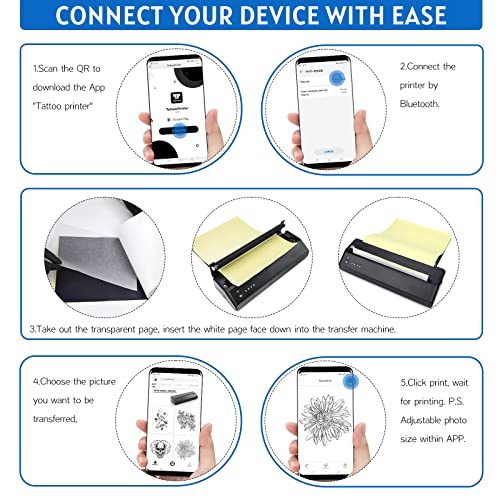 BIOMASER Wireless Tattoo Stencil Printer Tattoo Drucker Thermodrucker (Suitable for iOS & Android) Format A4 Bluetooth Verbinden Sie Sich mit Smartphone, Keine Tinte und Schablonenpapier erforderlich – Bild 5