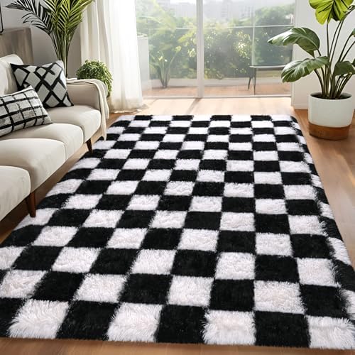 FALARK 4x6 ft Black and White Checkered Area Rug