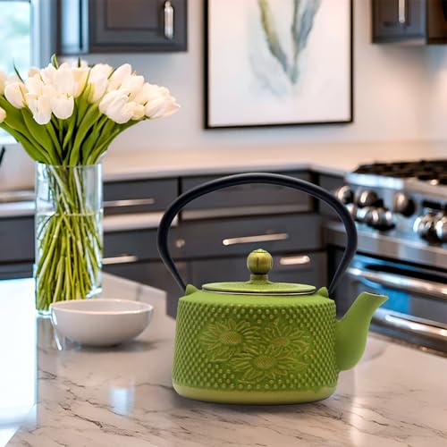 Cast-Iron-Teapot-with-Sunflower-PatternSECHUDO-Tea-Kettle-Coated-with-Enameled-Interior-for-Loose-TeaGreen-Cast-Iron-Teapot-with-Stainless-Steel-Infuser-for-Stovetop-Safe-287oz850ml Cast Iron Teapot with Sunflower PatternSECHUDO Tea Kettle Coated with Enameled Interior for Loose TeaGreen Cast Iron Teapot with Stainless Steel Infuser for Stovetop Safe 287oz850ml