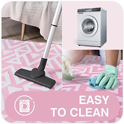 Ompaa Ultra Soft Shaggy Rug 5x8 Feet Pink Geometric Textured Carpet