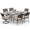Pamapic 7 Piece Patio Dining Set for 6Outdoor Wicker Furniture Set for Backyard Garden Deck Poolside with 4 Dining Chairs and 2 Swivel RockersIron Slats Table Top Removable CushionsBeige