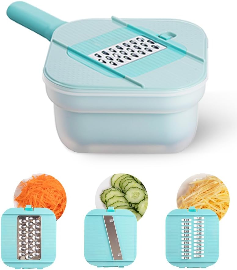 Brigii Vegetable Chopper with 3 Blades and Garlic Plate Grater - Blue