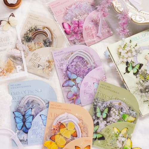 Scrapbook Zubehör Stickers 120 pcs für Bullet Journal,Aesthetic Sticker Set PET Blumenstrauß, Schmetterling Scrapbooking Sticker Aufkleber Deko für Photo Album,Journaling Laptops, Crafts DIY