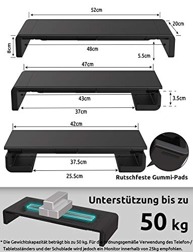 TATEGUARD Faltbarer Monitorständer Riser Computer Monitorständer mit Verstellbarer Breite kompatibel mit i'Mac Drucker Laptop mit Aufbewahrungsschublade Tablet & Handyständer Halter Schwarz – Bild 6