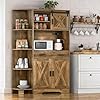   YITAHOME-67-Farmhouse-Kitchen-Pantry-Storage-Cabinet-wSliding-Barn-Door--Power-Outlet-Freestanding-Hutch-with-Shelves-Drawers-Microwave-Stand-Large-Kitchen-Cupboard-for-Dining-Room-Oak