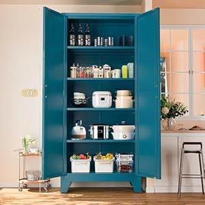   71-Farmhouse-Metal-Storage-Cabinet-with-Barn-DoorsSteel-File-Cabinet-for-Home-OfficeKitchen-Pantry-4-Adjustable-ShelvesFreestanding-Cupboard-for-KitchenHome-Office-Peacock-Blue