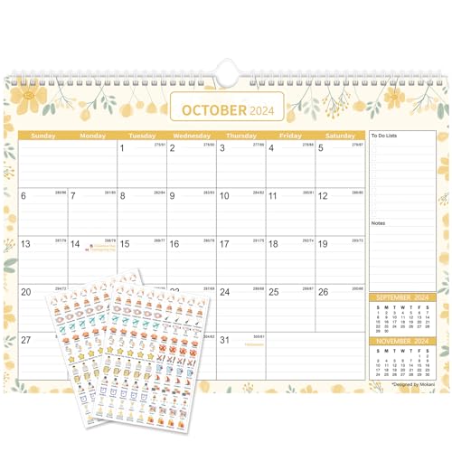 Wall Calendar 2024-2025, Mokani Large Month-to-View Wall Planner Jul.2024-Dec.2025 with 234 Stickers, 12" x 17", 18 Months Perfect for Planning and Organizing for Home or Office