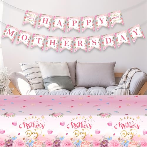 Happy Mothers Day Banner - Pink Mother's Day Decorations Banners, 2025 Best Mom Ever Sign Bunting Banner Garland for Mothers Days Home, Office, Fireplace, Wall Party Decor Supplies Favors Props - Image 8
