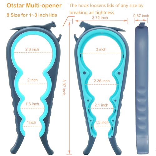 Otstar Jar Opener Bottle Opener and Can Opener for Weak hands, Seniors with Arthritis and Anyone with Low Strength, Mutil Jar Opener Get Lids Off Easily (Blue and Grey) - Image 3