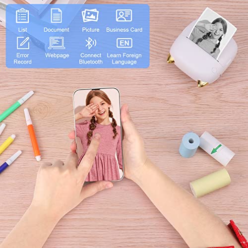 GuKKK Mini Drucker, Mobiler Fotodrucker, Tragbarer Mini Fotodrucker mit Sieben Farben LED, Wireless Fotodrucker Thermodrucker, Smartphone Bluetooth Drucker, für Lernhilfe,Lernnotizen,Journal (Weiß) – Bild 5