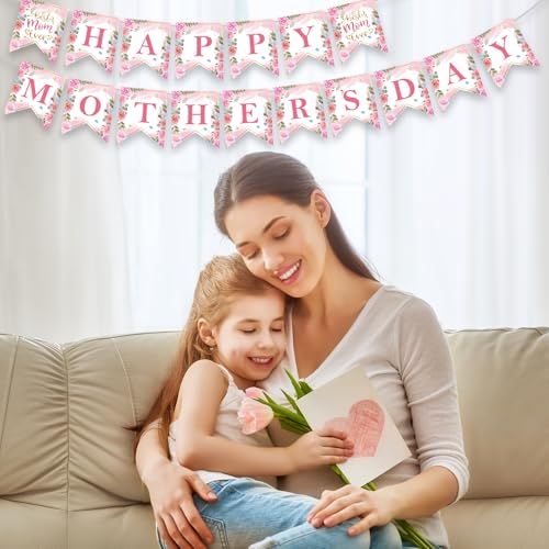 Happy Mothers Day Banner - Pink Mother's Day Decorations Banners, 2025 Best Mom Ever Sign Bunting Banner Garland for Mothers Days Home, Office, Fireplace, Wall Party Decor Supplies Favors Props - Image 7