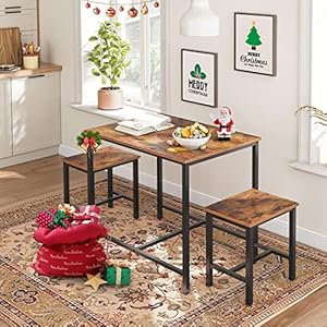 Hoobro 3 piece industrial dining table set kitchen table space saving dinette for kitchen dining room small space breakfast nook living room party rustic brown and black bf75cz01g1  urban country home decor