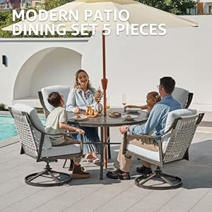 Natural expressions 5 piece outdoor patio dining set 4pcs patio swivel rocking chairs and 38 round dining table with 165 umbrella hole  urban country home decor
