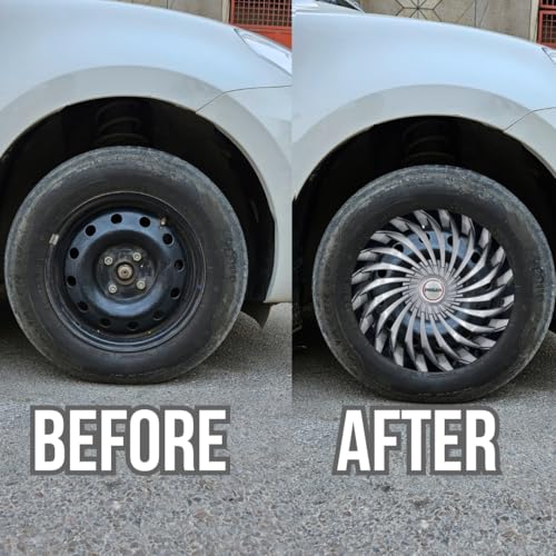 Image of PRIGAN Wheel Cover for Zest 15 Inch Silver Black Wheel Cap (Available in 15 Inch) (Set of 4 Pcs) (Press Fitting) Model- Swing DC-15