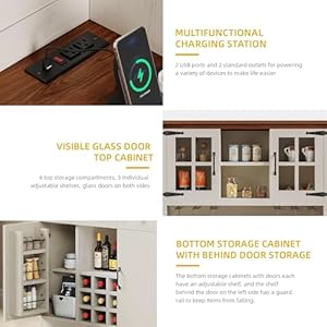 DWVO Coffee Bar Cabinet with Power OutletLights 72 Farmhouse Pantry Cabinet with Storage Shelves and 3 Drawers Tall Liquor Cabinet Bar Cabinets for HomeLiving Room Antique White