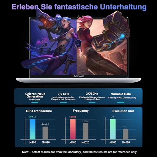 Laptop 15.6 Inch 6GB RAM 256GB SSD Erweiterung 1TB, Notebook Win 11 con 5G WiFi 3.0 Übertragung Anschluss BT 4.2 1920*1080 FHD, Laptops With Mini Multimedia Anschluss & Deutscher Keyboardfilm-Silver – Bild 3