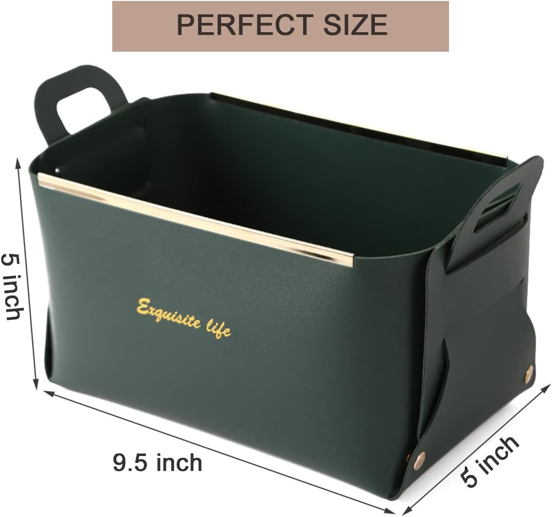 XINSHUN Foldable Faux Leather Storage Basket with Handles