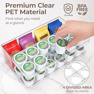 Elechomes Coffee Bar Organizer Station Accessories Tea Bag Organizer and Storage Large Capacity with Removable Dividers for Countertop Farmhouse Kcup Coffee Pod Holder Basket Coffee Lover