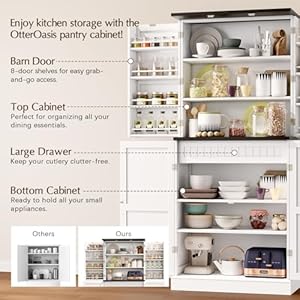 72 Tall Pantry Cabinet 315 W Larger Farmhouse Kitchen Pantry Cabinet with Barn Doors Hidden Drawer and 4 Shelves Wood Versatile Storage Cabinet for Kitchen Dining Room Living Room