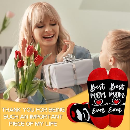 Asikkon Best Mom Ever Socks - Mother's Day Gifts for Women 2025, Heart Design Red Black Funny Novelty Socks Comfortable Wife Grandma Gift Idea - Image 5
