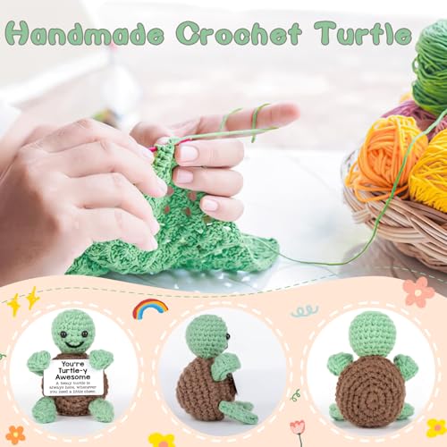 Mini Funny Turtle Christmas Birthday Gifts for Women Men Grandkids, Stocking Stuffers for Teen, Inspirational Small Animals Cute Stuff Things, Handmade Emotional Positive Crochet Turtle Decorations - Image 5