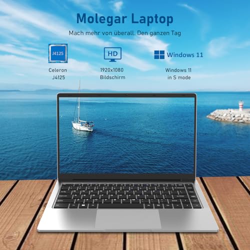 Molegar 14" Laptop Computer,8GB DDR4 RAM 512GB SSD,Studenten Laptops mit Quad-Core Celeron CPU J4125 (bis zu 2.7GHz), 1920x1080 FHD IPS Bildschirm,WiFi,Webcam, USB3.0x2, Mini HDMI,Grau – Bild 3