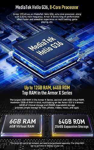 Ulefone Armor X13 Android 13 Outdoor Smartphone, 12GB+64GB, 6320mAh Akku, 50MP Unterwasserkamera(24MP IR Nachtsicht), 6.52" IP68 Wasserdicht Handy Ohne Vertrag, DUAL SIM, 3-Karten Slot, NFC Orange – Bild 4