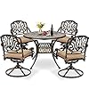   TITIMO-5-Piece-Outdoor-Patio-Dining-Set-Cast-Aluminum-Furniture-Set-All-Weather-Includes-Khaki-Cushions-and-354-Round-Table-with-Umbrella-Hole-for-Yard-Garden-Deck-Khaki