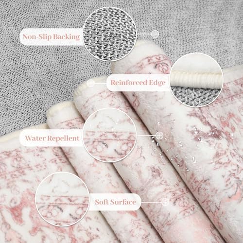 LIVEBOX Area Rug Pink 4x6 Oriental Floral