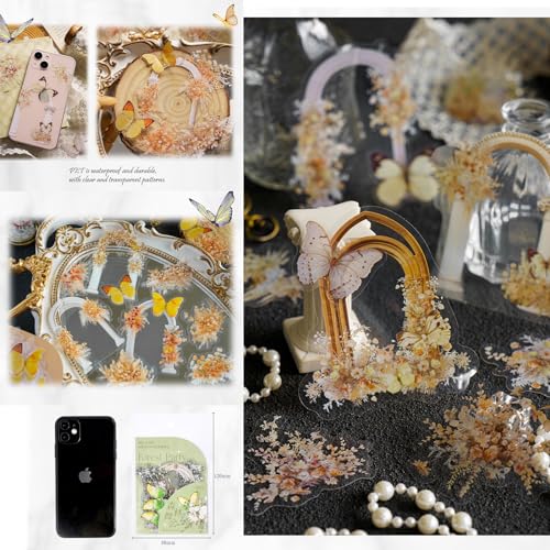 Scrapbook Zubehör Stickers 120 pcs für Bullet Journal,Aesthetic Sticker Set PET Blumenstrauß, Schmetterling Scrapbooking Sticker Aufkleber Deko für Photo Album,Journaling Laptops, Crafts DIY – Bild 7