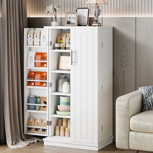 Shintenchi-47-Kitchen-Pantry-Cabinet-with-Door-Shelves-Freestanding-Bathroom-Storage-Cabinet-Small-Pantry-Food-Cabinet-for-Dining-Room-Living-Room-White Shintenchi 47 Kitchen Pantry Cabinet with Door Shelves Freestanding Bathroom Storage Cabinet Small Pantry Food Cabinet for Dining Room Living Room White