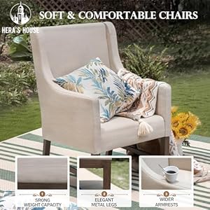 HERAS HOUSE 7 Piece Outdoor Dining Set Patio Dining Furniture Set for 6 64 Rectangular Faux Woodgrain Metal Table with 6 Cushioned Patio Chairs Patio Table and Chairs for Garden Lawn Backyard