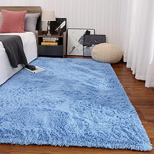 Keeko Fluffy Blue Area Rug 4x53 for Bedroom Kids Room 1