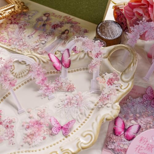Scrapbook Zubehör Stickers 120 pcs für Bullet Journal,Aesthetic Sticker Set PET Blumenstrauß, Schmetterling Scrapbooking Sticker Aufkleber Deko für Photo Album,Journaling Laptops, Crafts DIY – Bild 4