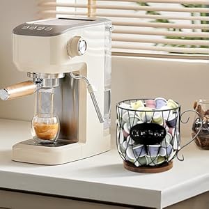 Rustic Metal K Cup Coffee Pod Holder Mug Coffee Station Organizer Large Wire Basket with Wooden Base for Countertop Coffee Storage Farmhouse Decor for Home Office Rustic Brown Round