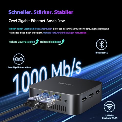 Blackview MP80 Mini PC 16GB LPDDR5 RAM 512GB M.2 SSD, Intel 12 Gen Alder Lake N95(bis zu 3,4GHz) Mini Computer, 4K UHD Desktop PC, DREI HDMI, Gigabit Ethernet, 5G WiFi, BT, für Business/Heimkino – Bild 6