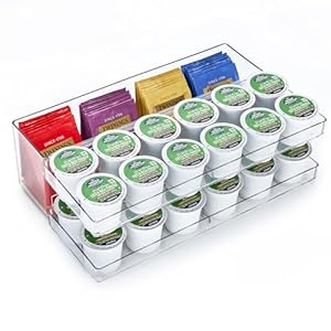 Elechomes Coffee Bar Organizer Station Accessories Tea Bag Organizer and Storage Large Capacity with Removable Dividers for Countertop Farmhouse Kcup Coffee Pod Holder Basket Coffee Lover