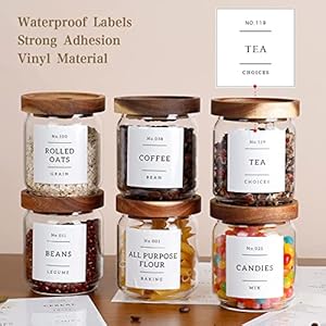   16-OZ-Stackable-Glass-Food-Storage-Jars-with-132-Pantry-Labels-Preprinted-6-Pcs-Thicken-Glass-Storage-Containers-with-Airtight-Acacia-Lid-Clear-Kitchen-Canister-for-Spice-Tea-Coffee-Sugar