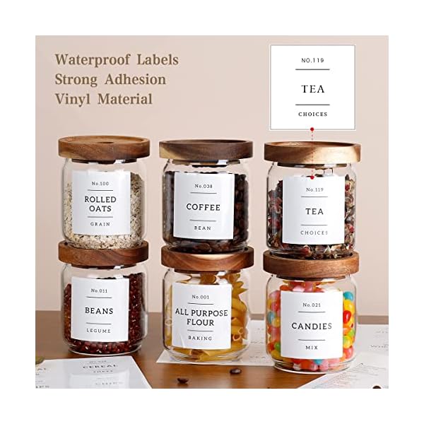   16-OZ-Stackable-Glass-Food-Storage-Jars-with-132-Pantry-Labels-Preprinted-6-Pcs-Thicken-Glass-Storage-Containers-with-Airtight-Acacia-Lid-Clear-Kitchen-Canister-for-Spice-Tea-Coffee-Sugar