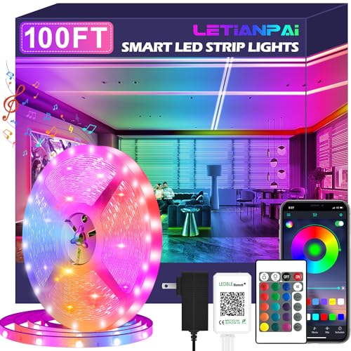 Image of LETIANPAI Led Strip Lights,82Ft /25 meters Long Smart Led Light Strips Music Sync 5050 Rgb Color Changing Rope Lights,Bluetooth App /Ir Remote /Switch Box Control Led Lights