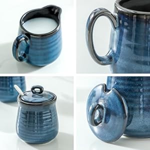 Glowworm Porcelain Sugar and Creamer Set 11 Ounce Sugar Container 10 Ounce Cream Pitcher Farmhouse Coffee Sets for Serving Dishwasher Safe Blue