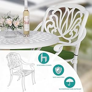 MEETWARM 5 Piece Outdoor Patio Dining Set All Weather Cast Aluminum Patio Conversation Set for Backyard Garden Deck with 4 Chairs 4 Cushions and 354 Square Table White