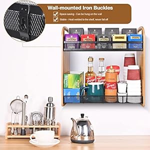 Tea Bag Organizer Large Capacity Tea Organizer for Tea Bags Bamboo Multi functional Storage Coffee Bar Accessories for Home Office Kitchen Counter Cabinet Pantry Organizer