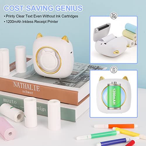GuKKK Mini Drucker, Mobiler Fotodrucker, Tragbarer Mini Fotodrucker mit Sieben Farben LED, Wireless Fotodrucker Thermodrucker, Smartphone Bluetooth Drucker, für Lernhilfe,Lernnotizen,Journal (Weiß) – Bild 4
