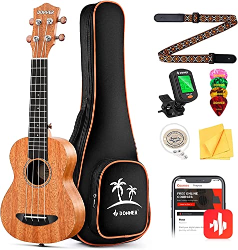 Donner Ukulélé en acajou 53,3 cm naturel - Les Beatles, Paul McCartney, John Lennon, RIngo Starr, George Harrison Donner Ukulélé en acajou 53,3 cm naturel