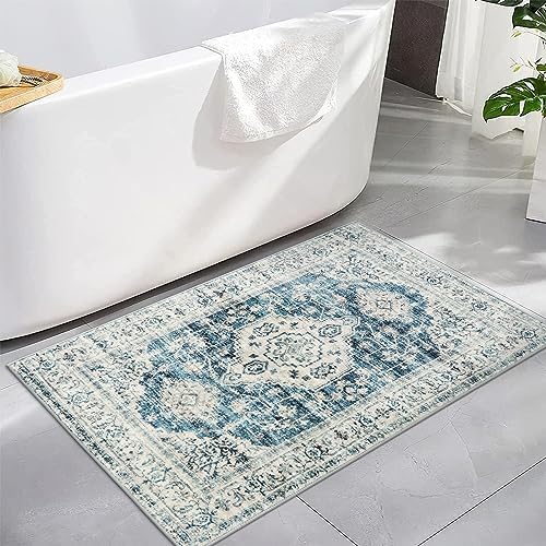 Lahome Oriental Washable 2x3 Rug Blue