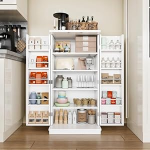 Shintenchi 47" Kitchen Pantry Cabinet with Door Shelves, Freestanding Bathroom Storage Cabinet, Small Pantry Food Cabinet for Dining Room, Living Room, White Shintenchi 47 Kitchen Pantry Cabinet with Door Shelves Freestanding Bathroom Storage Cabinet Small Pantry Food Cabinet for Dining Room Living Room White