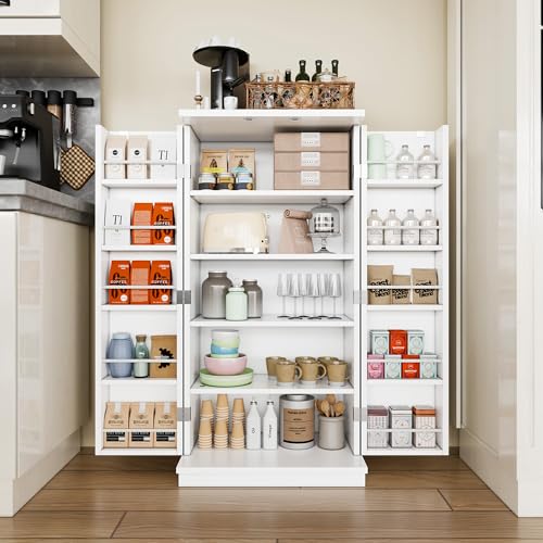 Shintenchi-47-Kitchen-Pantry-Cabinet-with-Door-Shelves-Freestanding-Bathroom-Storage-Cabinet-Small-Pantry-Food-Cabinet-for-Dining-Room-Living-Room-White Shintenchi 47 Kitchen Pantry Cabinet with Door Shelves Freestanding Bathroom Storage Cabinet Small Pantry Food Cabinet for Dining Room Living Room White