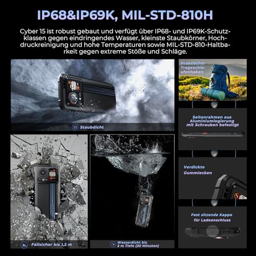 HOTWAV Cyber 15 Outdoor Handy Ohne Vertrag,Outdoor Smartphone Android 13 12GB+256GB+1TB Erweiterbar,6280mAh(33W) Baustellenhandy, 6.6" FHD+ 120Hz, 200MP+24MP Nachtsicht, IP68/IP69K/4G LET/NFC/GPS/OTG – Bild 7
